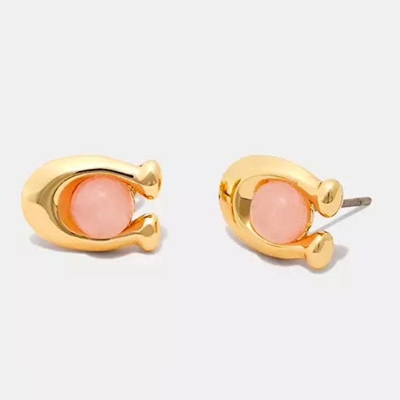 🔹️COACH 🔹️signature Stone stud Plated Brasd Earrings  [ Sold Out] - Picture 1 of 9